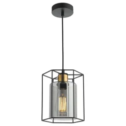 Sabrina 1 Light Black and Smoked Glass Pendant Ceiling Light