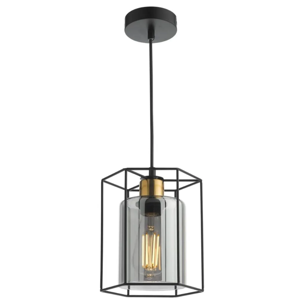 Sabrina 1 Light Black and Smoked Glass Pendant Ceiling Light