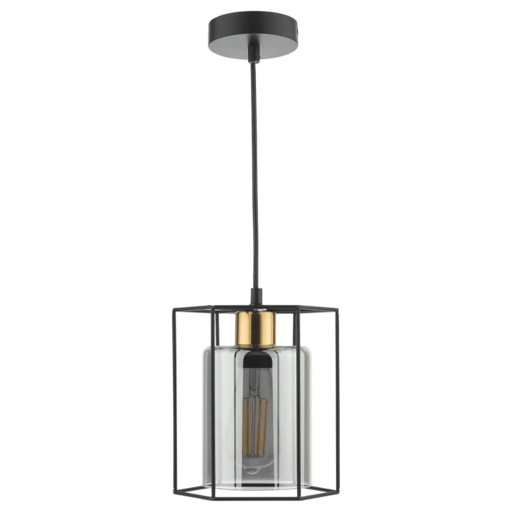 Sabrina 1 Light Black and Smoked Glass Pendant Ceiling Light