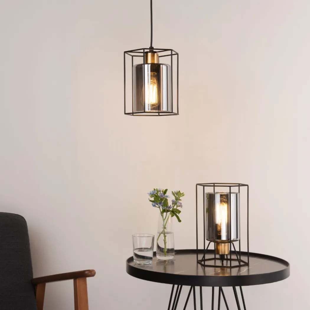 Sabrina 1 Light Black and Smoked Glass Pendant Ceiling Light