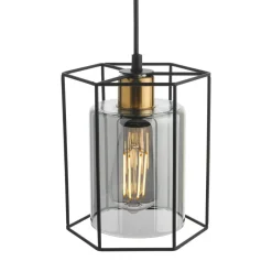Sabrina 1 Light Black and Smoked Glass Pendant Ceiling Light