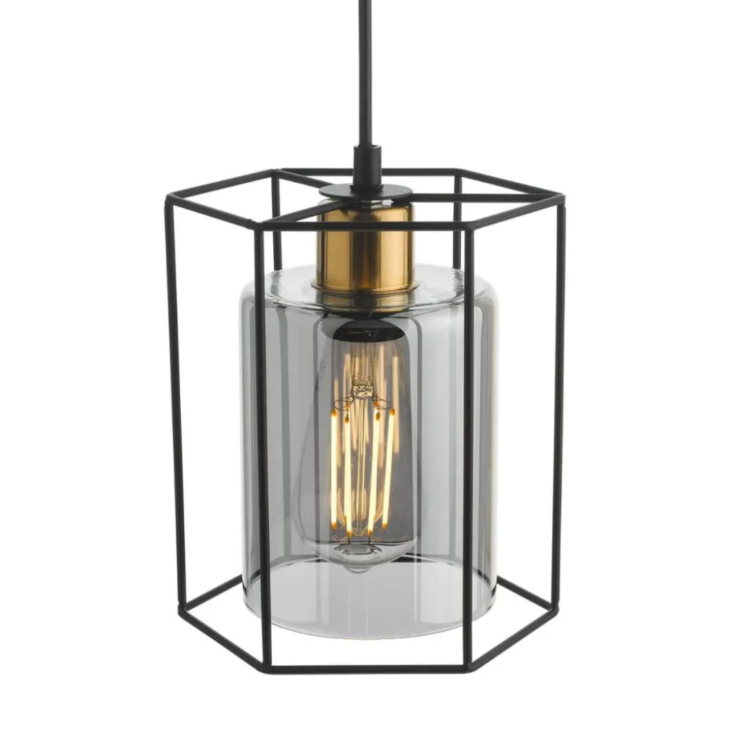 Sabrina 1 Light Black and Smoked Glass Pendant Ceiling Light