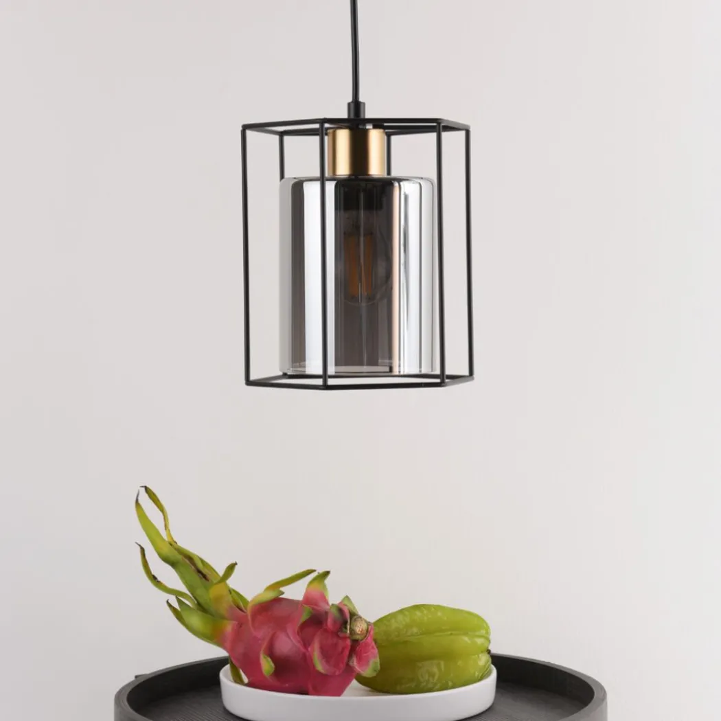 Sabrina 1 Light Black and Smoked Glass Pendant Ceiling Light