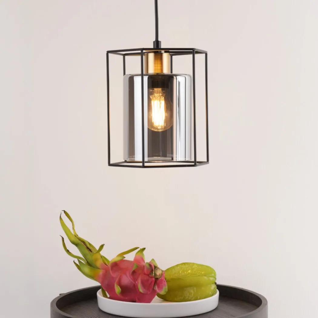 Sabrina 1 Light Black and Smoked Glass Pendant Ceiling Light