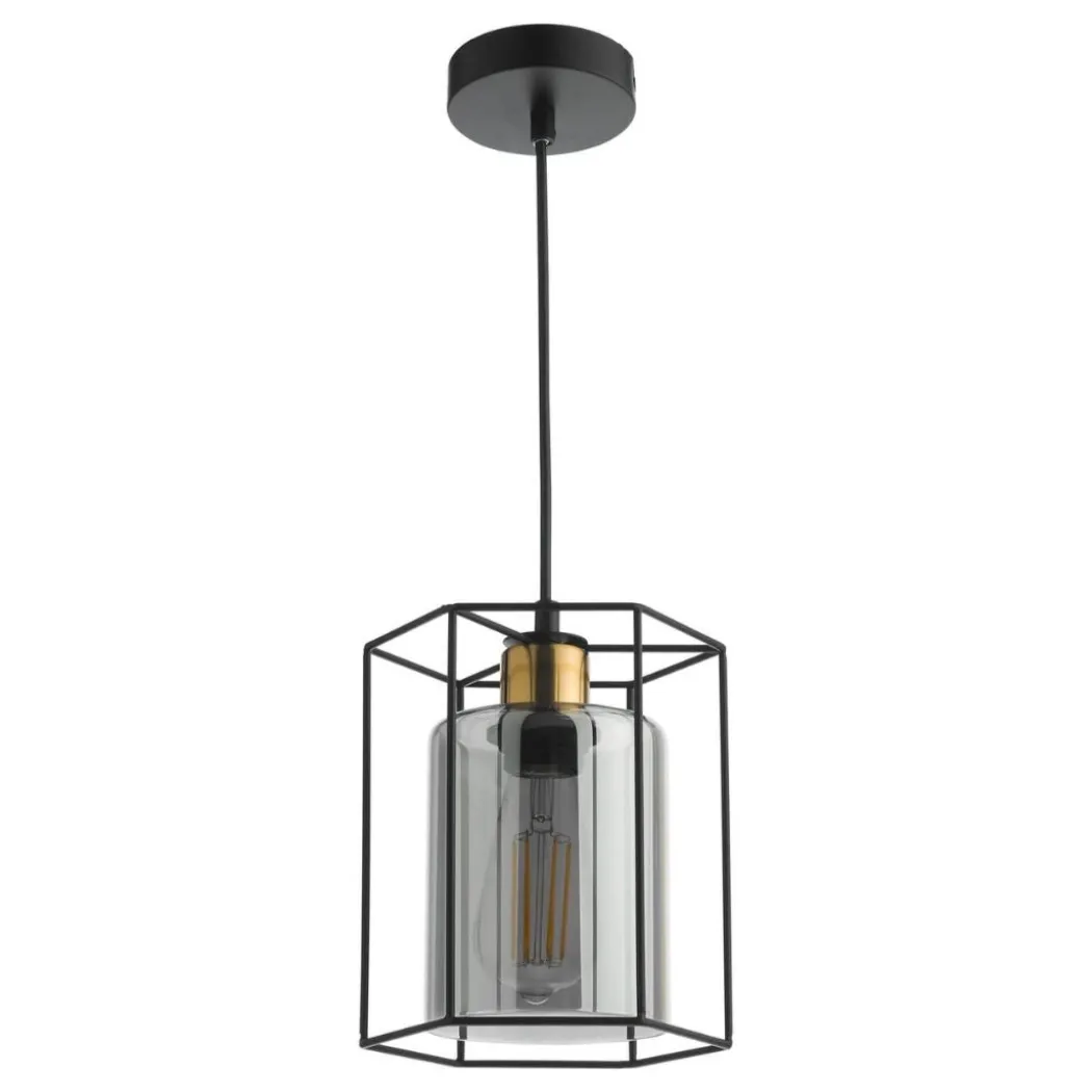 Sabrina 1 Light Black and Smoked Glass Pendant Ceiling Light
