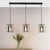 Sabrina 3 Light Black and Smoked Glass Ceiling Pendant Bar