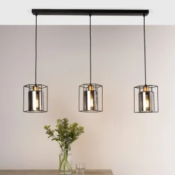Sabrina 3 Light Black and Smoked Glass Ceiling Pendant Bar