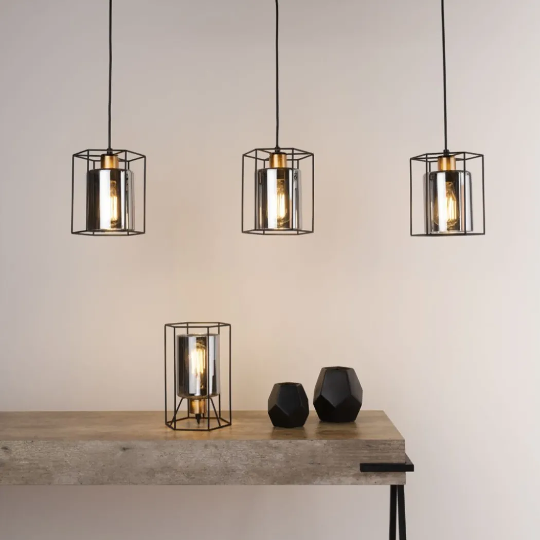 Sabrina 3 Light Black and Smoked Glass Ceiling Pendant Bar