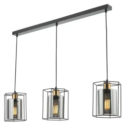 Sabrina 3 Light Black and Smoked Glass Ceiling Pendant Bar