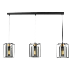 Sabrina 3 Light Black and Smoked Glass Ceiling Pendant Bar