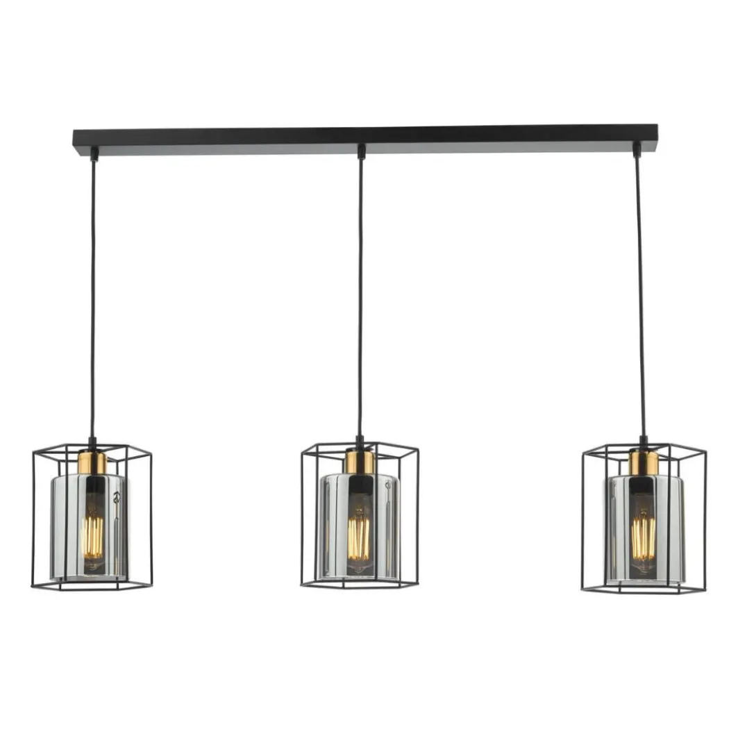 Sabrina 3 Light Black and Smoked Glass Ceiling Pendant Bar