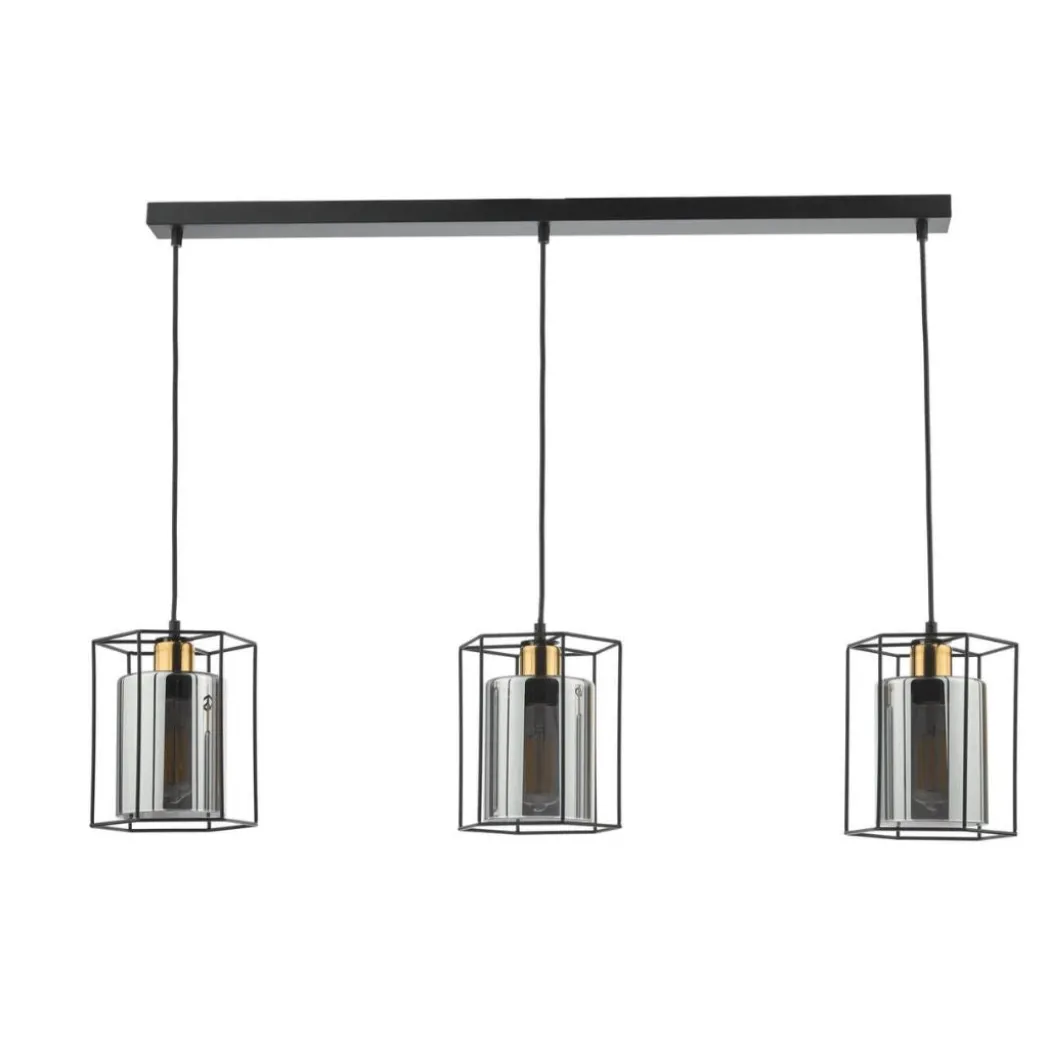 Sabrina 3 Light Black and Smoked Glass Ceiling Pendant Bar