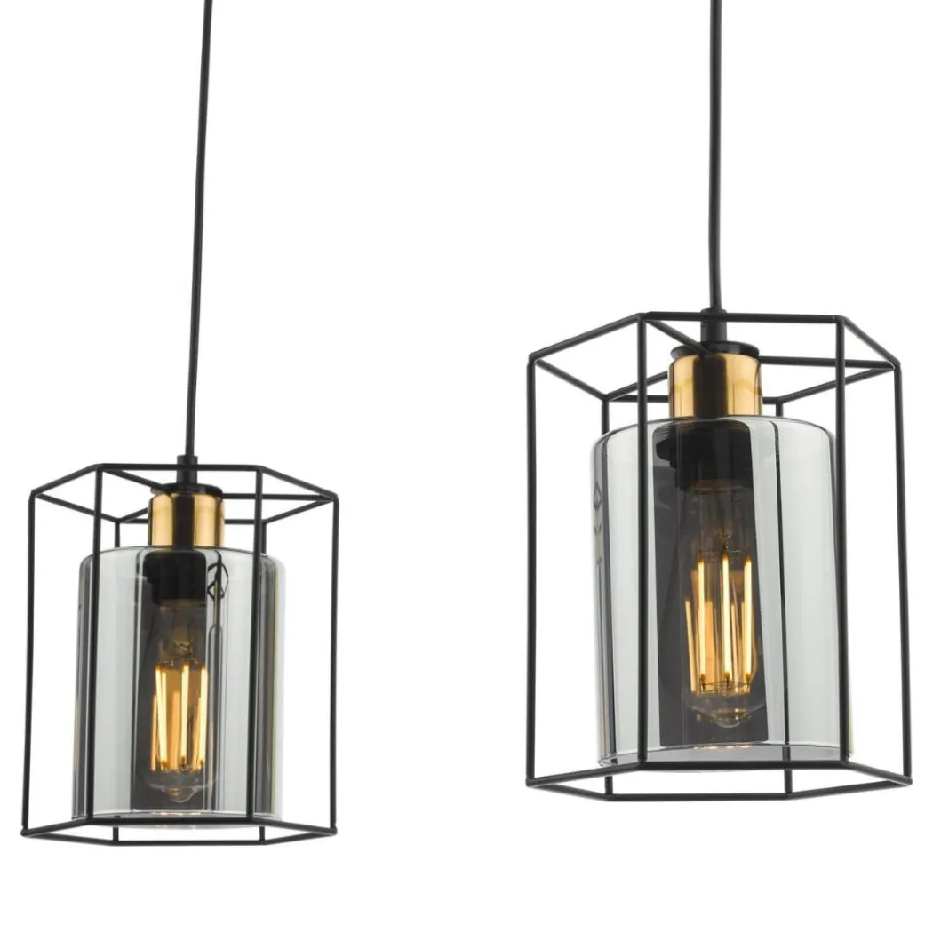 Sabrina 3 Light Black and Smoked Glass Ceiling Pendant Bar