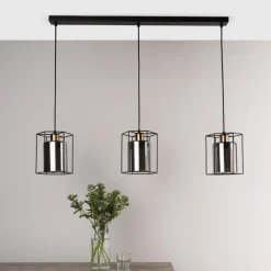 Sabrina 3 Light Black and Smoked Glass Ceiling Pendant Bar