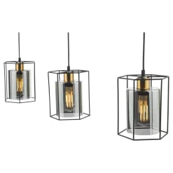 Sabrina 3 Light Black and Smoked Glass Ceiling Pendant Bar