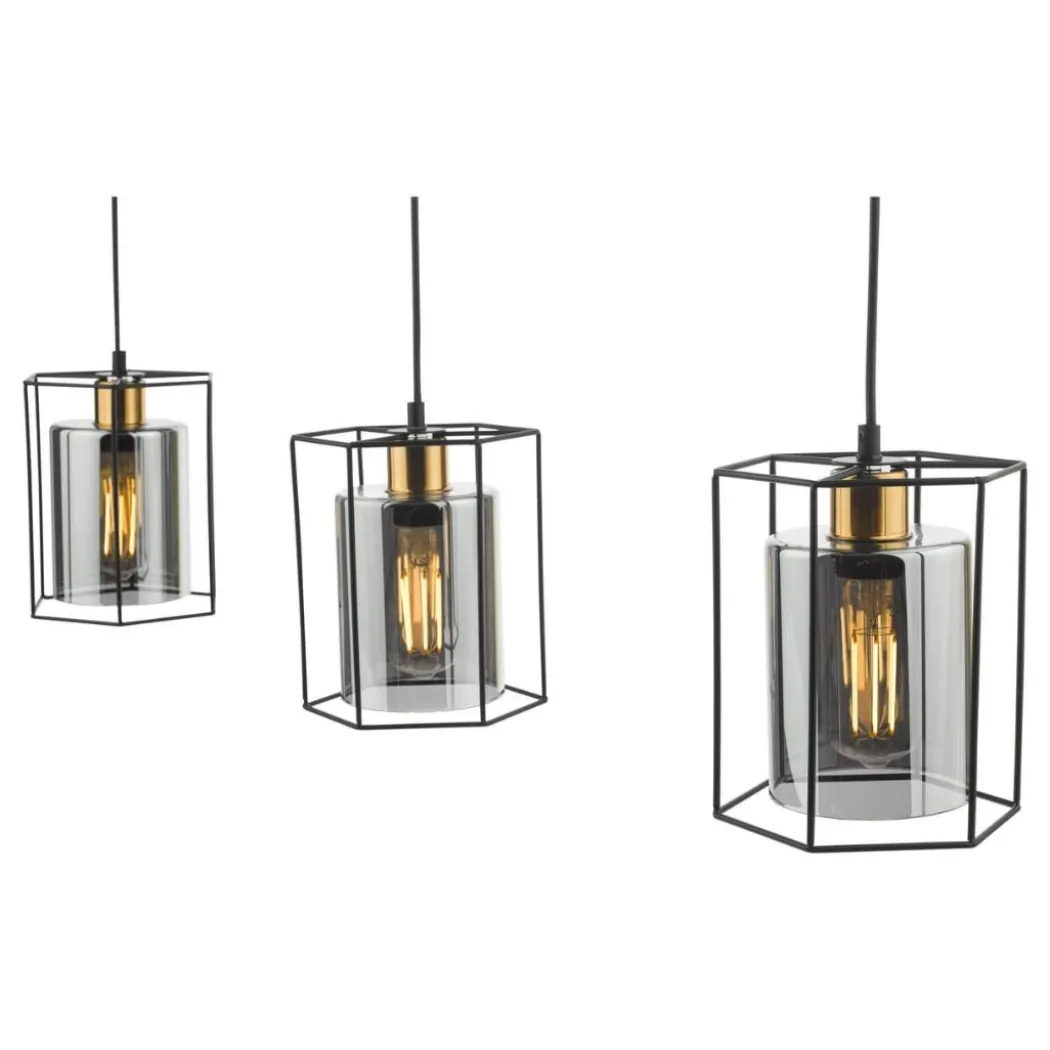 Sabrina 3 Light Black and Smoked Glass Ceiling Pendant Bar
