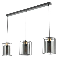 Sabrina 3 Light Black and Smoked Glass Ceiling Pendant Bar