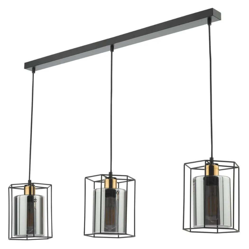 Sabrina 3 Light Black and Smoked Glass Ceiling Pendant Bar