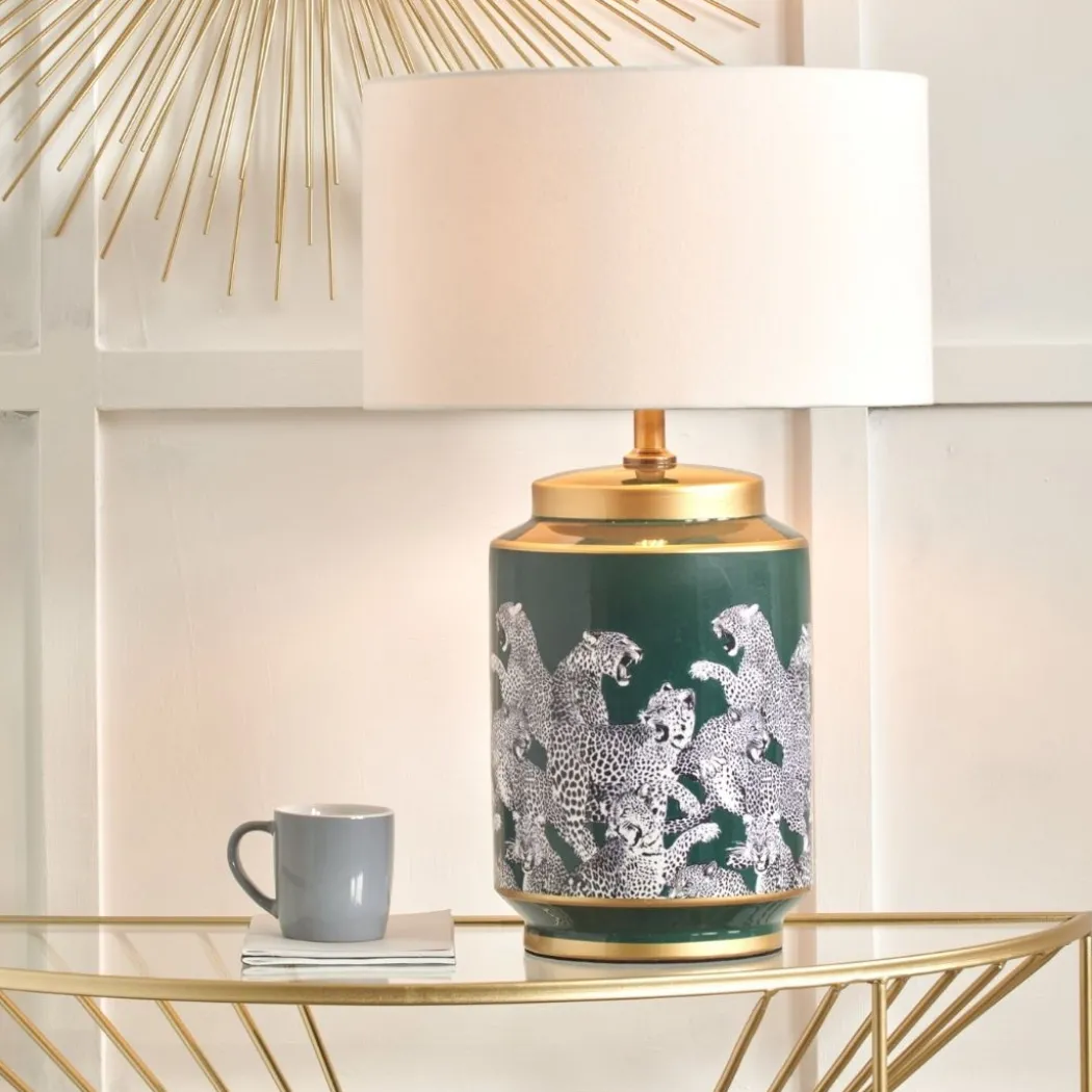 Saskia Green Leopard Table Lamp