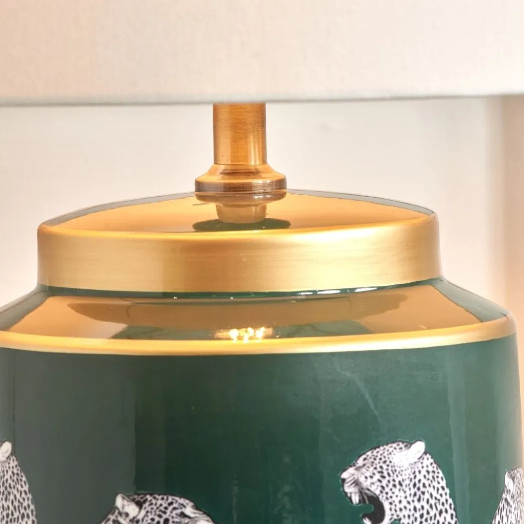 Saskia Green Leopard Table Lamp