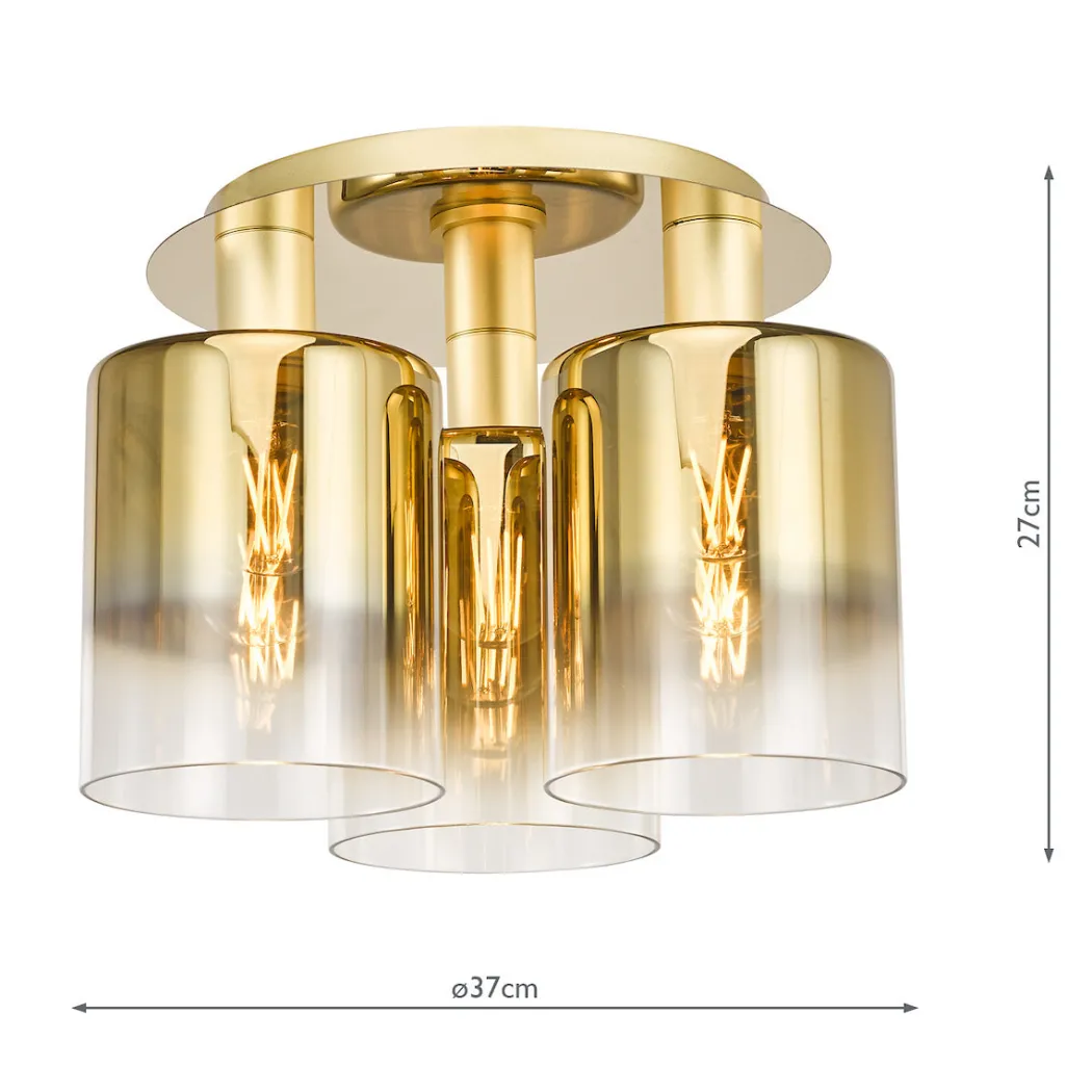 Savannah 3-Light Satin Gold Flush Ceiling Light