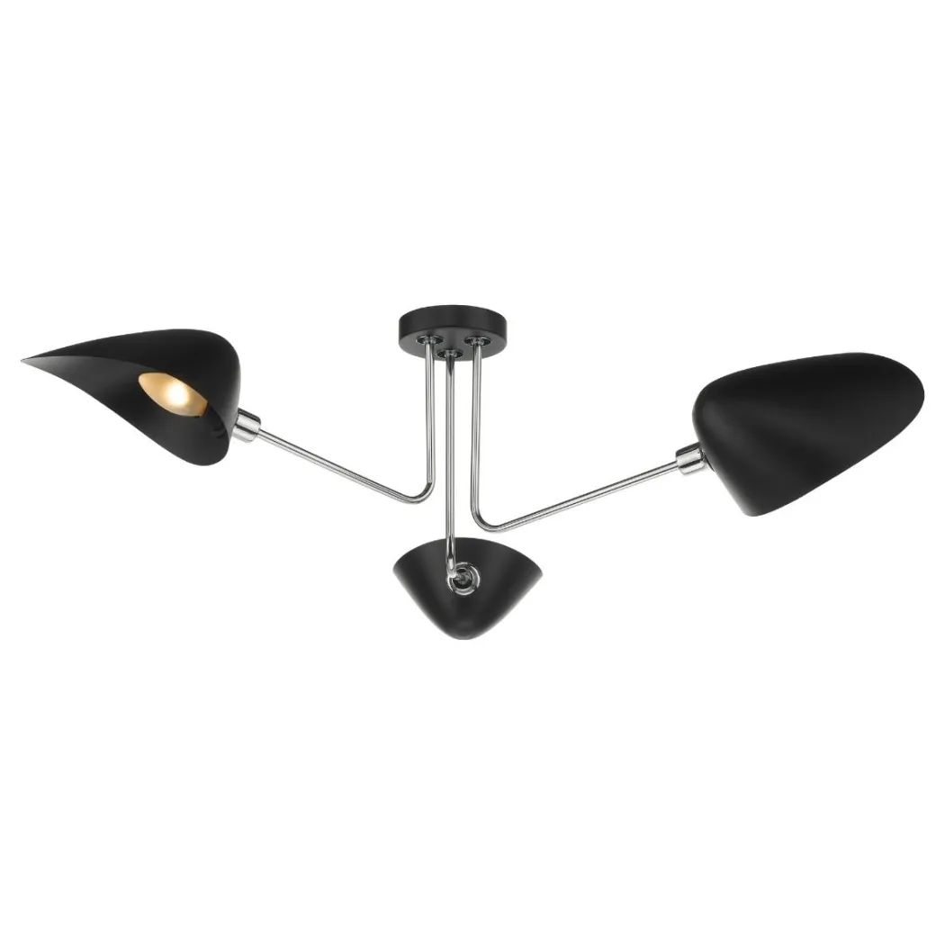 Sebastian 3 Light Semi Flush Black/Polished Chrome Ceiling Light