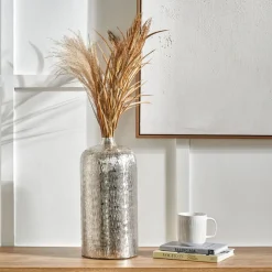 Silver Metal Hammered Tall Vase