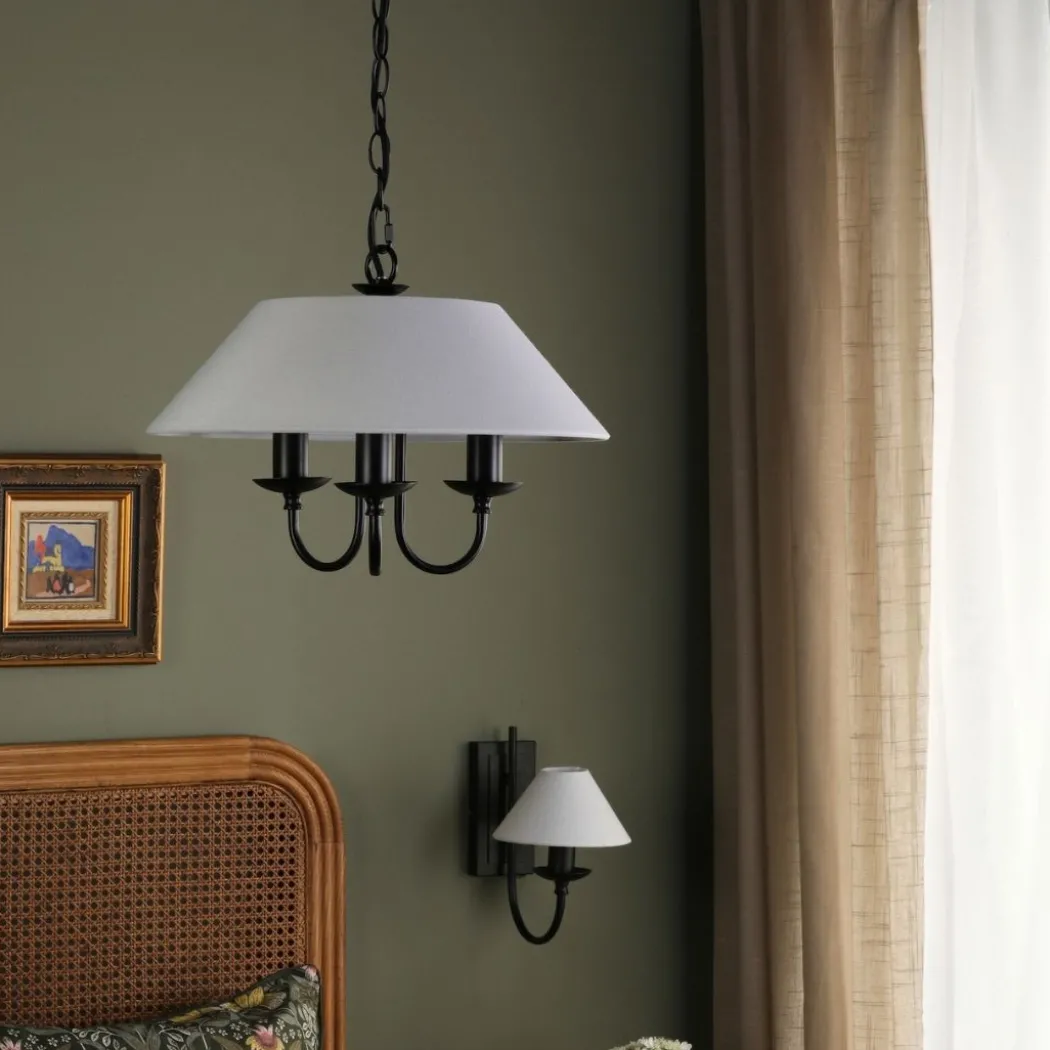 Sivan 3 Light Matte Black Ceiling Pendant with White Shade