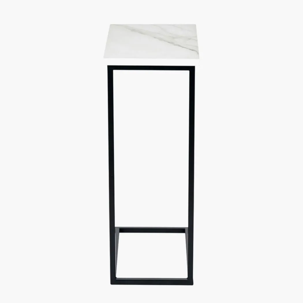 Soho White Marble and Black Metal Side Table