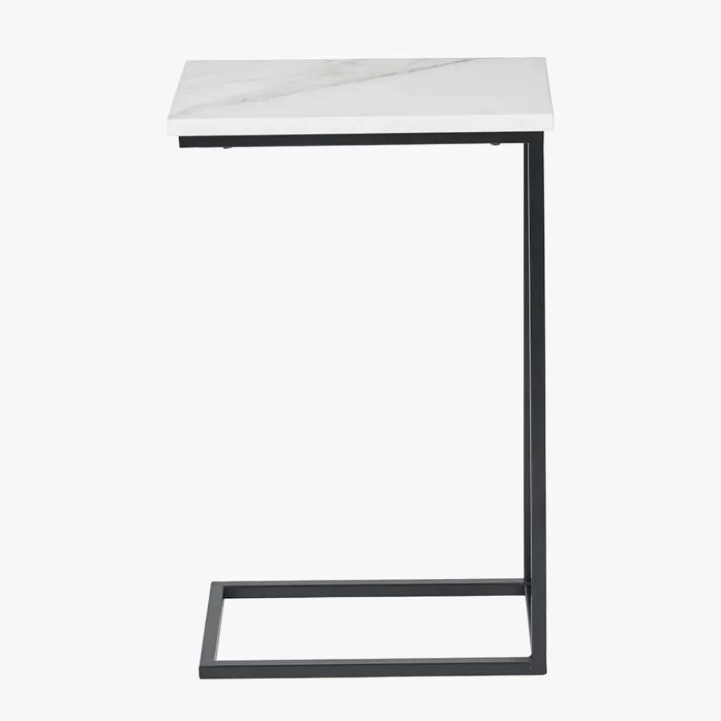 Soho White Marble and Black Metal Side Table