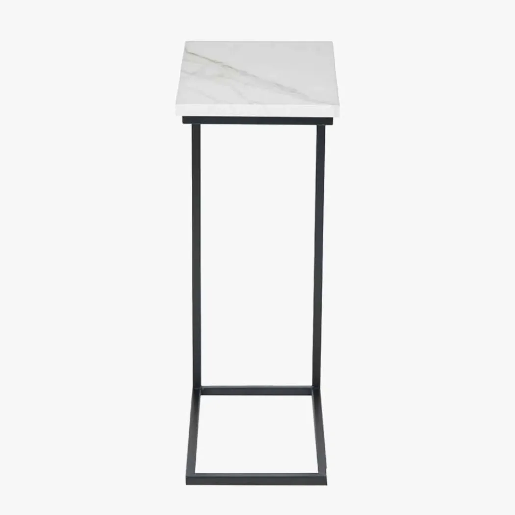 Soho White Marble and Black Metal Side Table