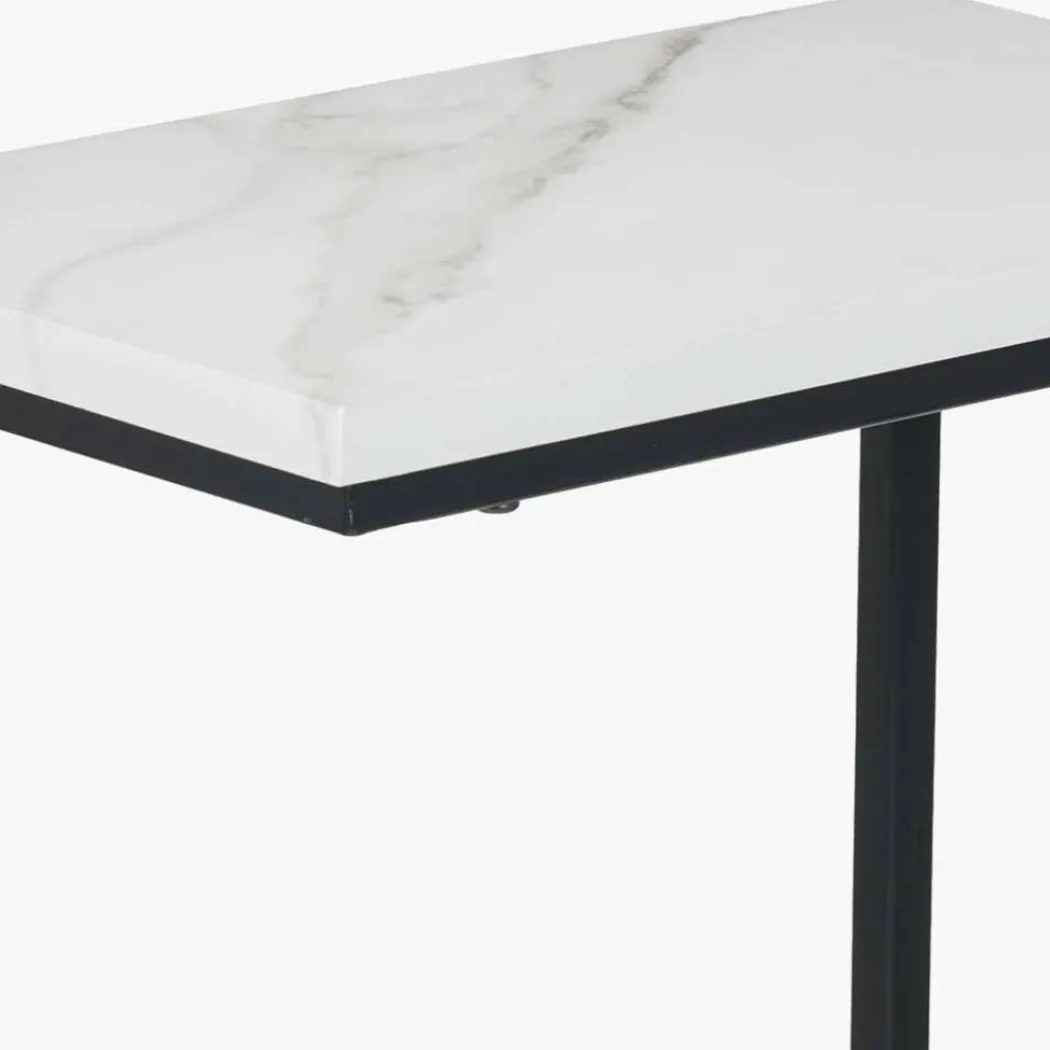 Soho White Marble and Black Metal Side Table