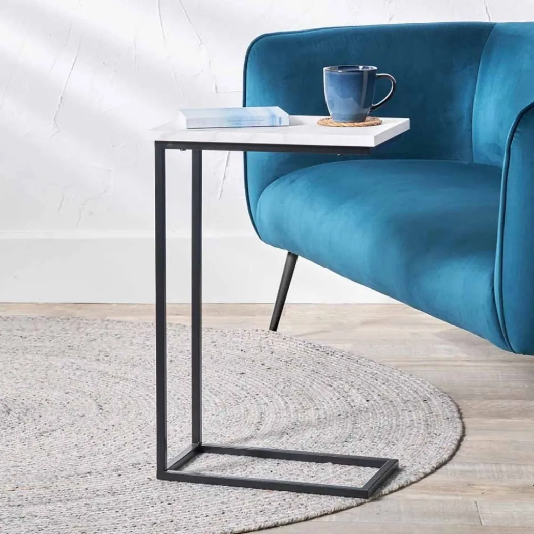 Soho White Marble and Black Metal Side Table