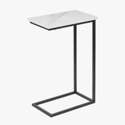 Soho White Marble and Black Metal Side Table