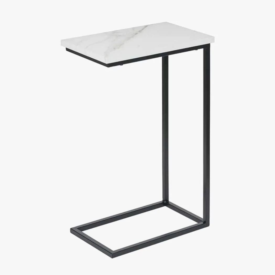 Soho White Marble and Black Metal Side Table