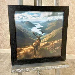 Stag on Hill Wall Art with Black Frame