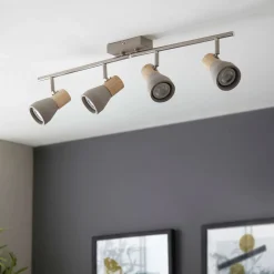 Stoneleigh 4 Concrete and Wood Effect Spotlight Bar Ceiling Light