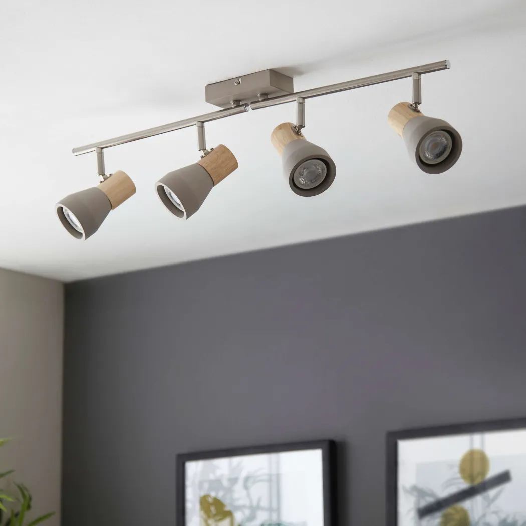 Stoneleigh 4 Concrete and Wood Effect Spotlight Bar Ceiling Light