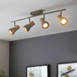 Stoneleigh 4 Concrete and Wood Effect Spotlight Bar Ceiling Light