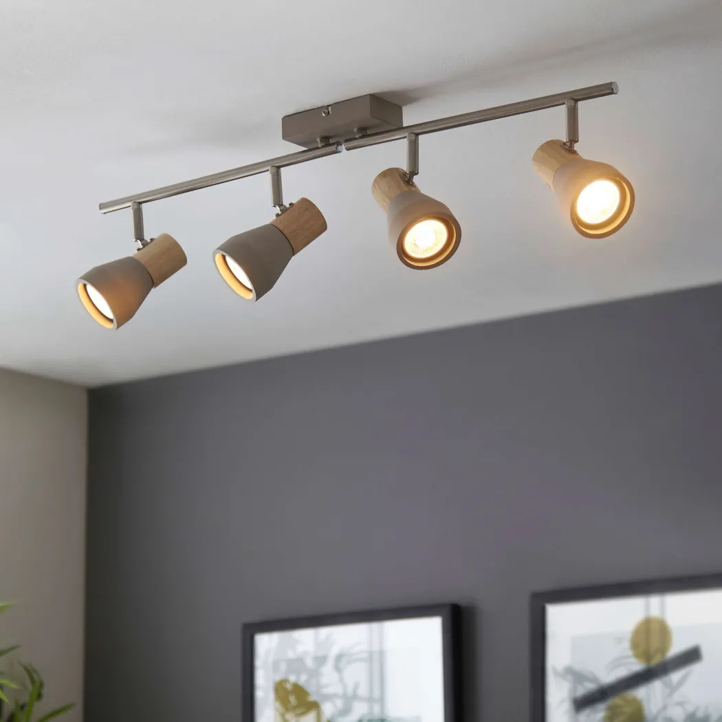 Stoneleigh 4 Concrete and Wood Effect Spotlight Bar Ceiling Light