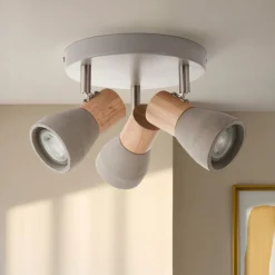 Stoneleigh 3 Light Concrete & Wood Effect Ceiling Spotlight Plate