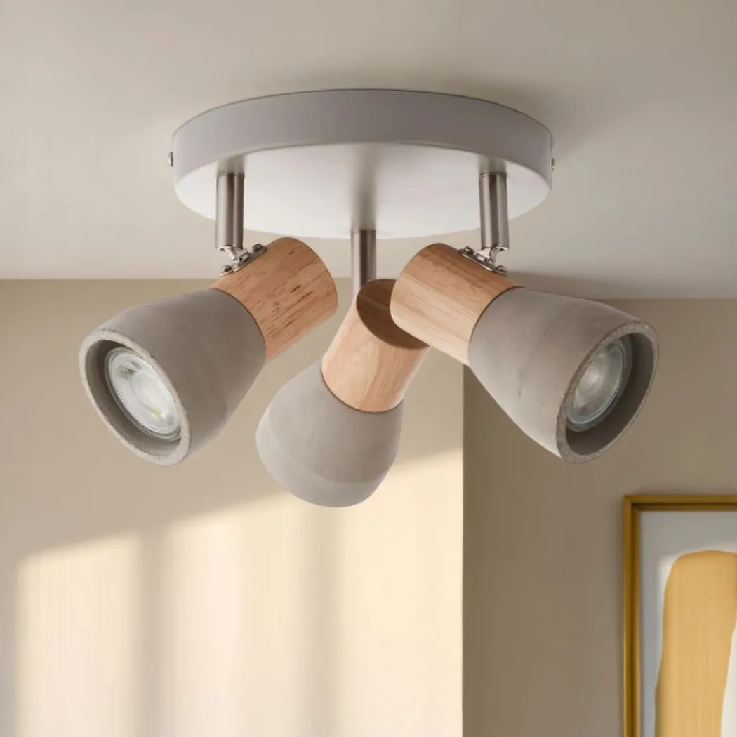 Stoneleigh 3 Light Concrete & Wood Effect Ceiling Spotlight Plate