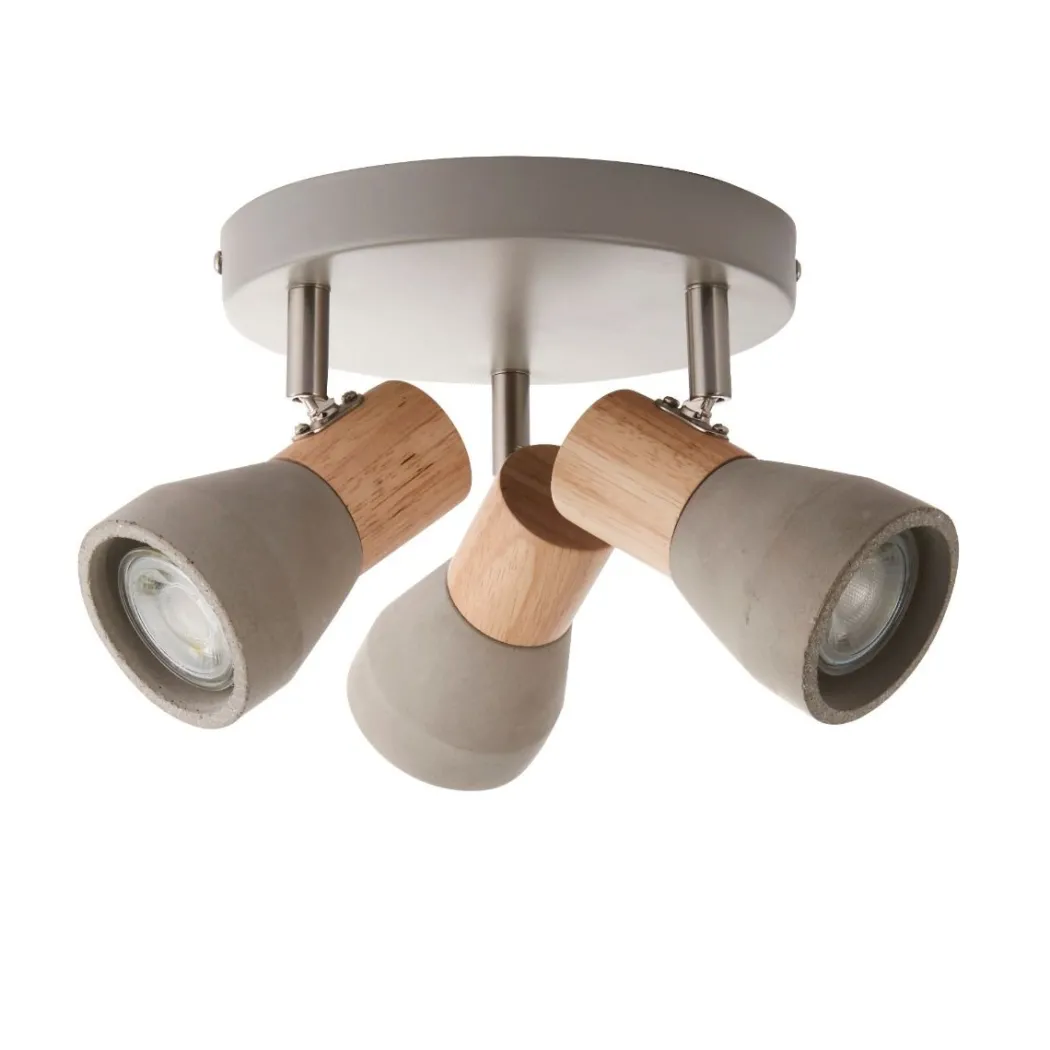 Stoneleigh 3 Light Concrete & Wood Effect Ceiling Spotlight Plate