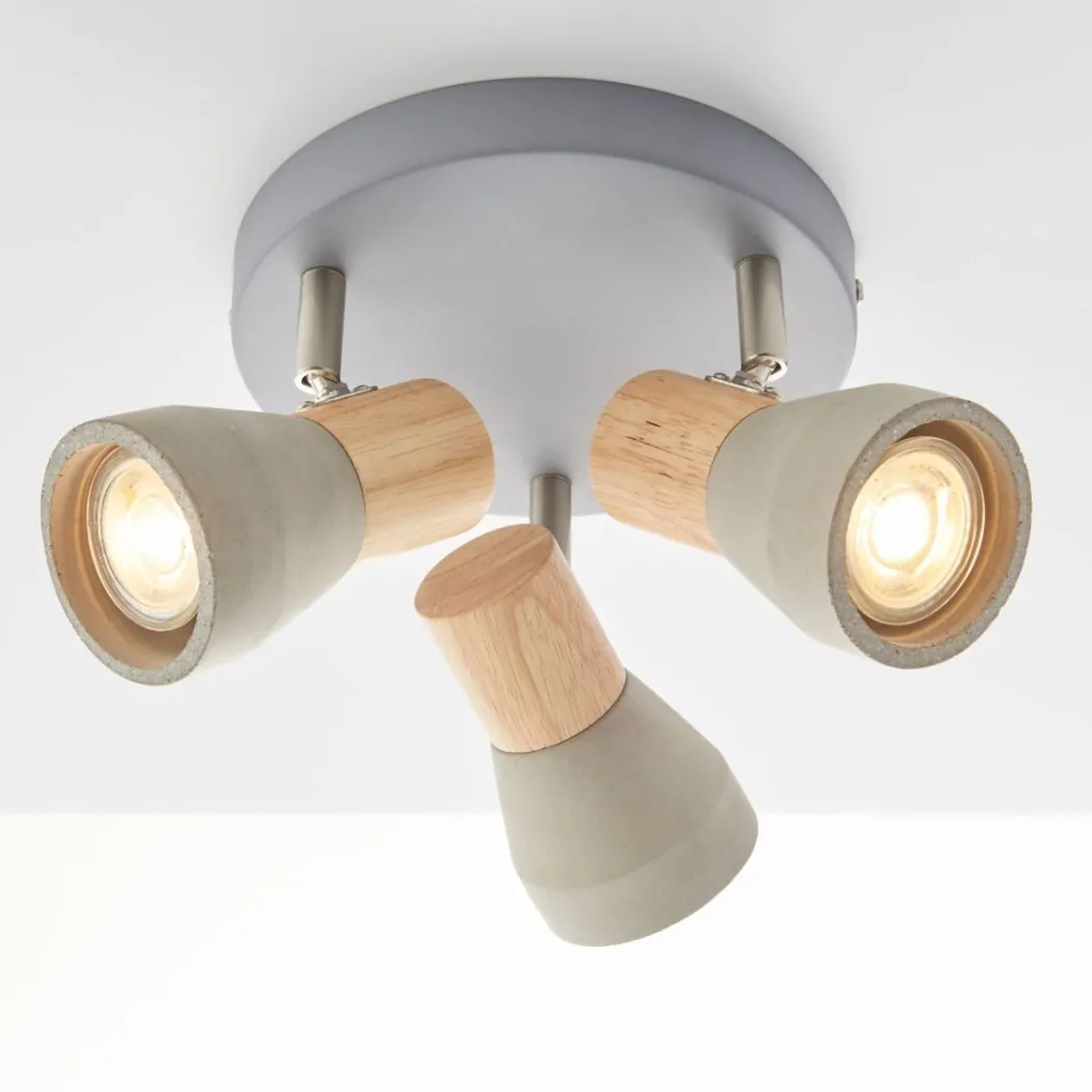 Stoneleigh 3 Light Concrete & Wood Effect Ceiling Spotlight Plate