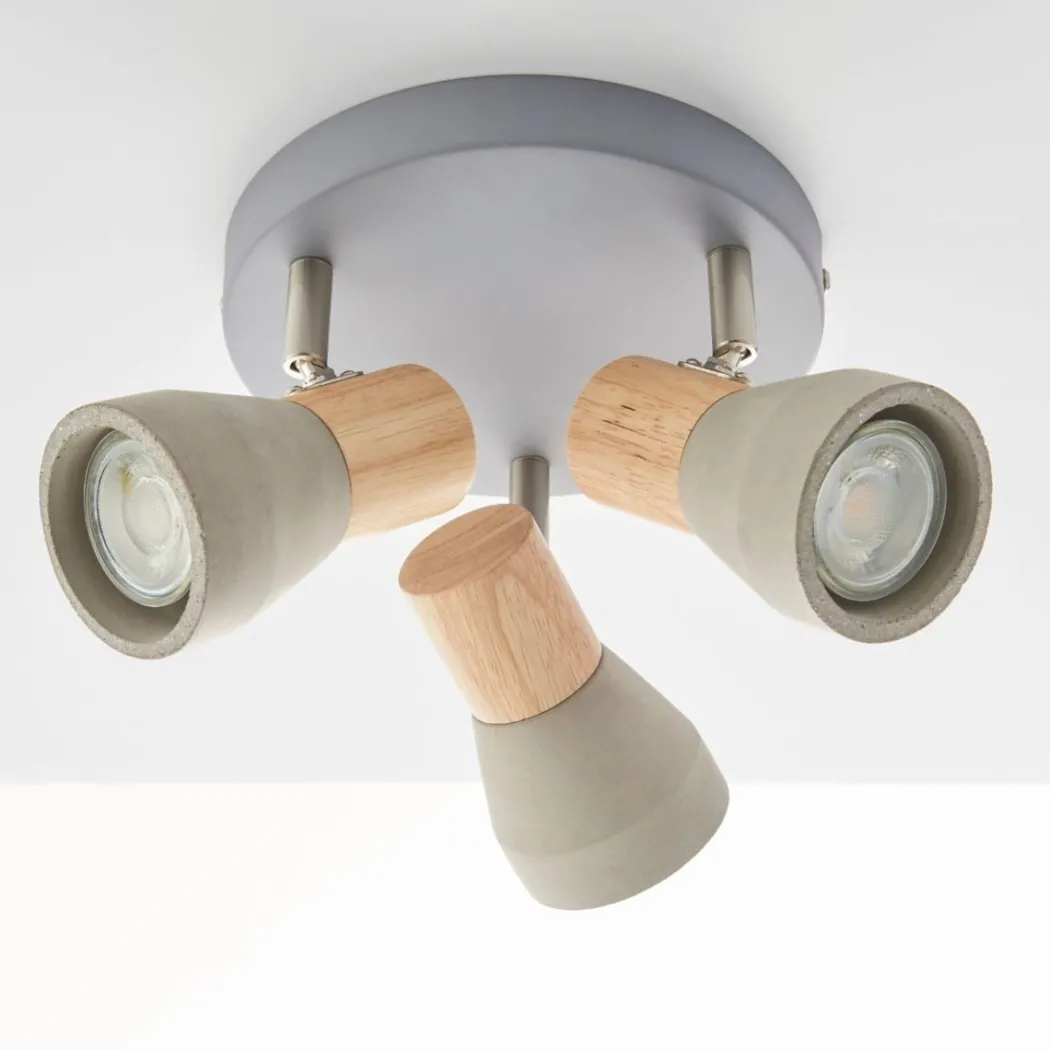 Stoneleigh 3 Light Concrete & Wood Effect Ceiling Spotlight Plate