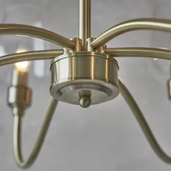 Stourton 6 Light Antique Brass & Glass Pendant Ceiling Light