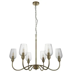 Stourton 6 Light Antique Brass & Glass Pendant Ceiling Light
