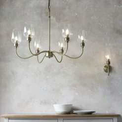 Stourton 6 Light Antique Brass & Glass Pendant Ceiling Light
