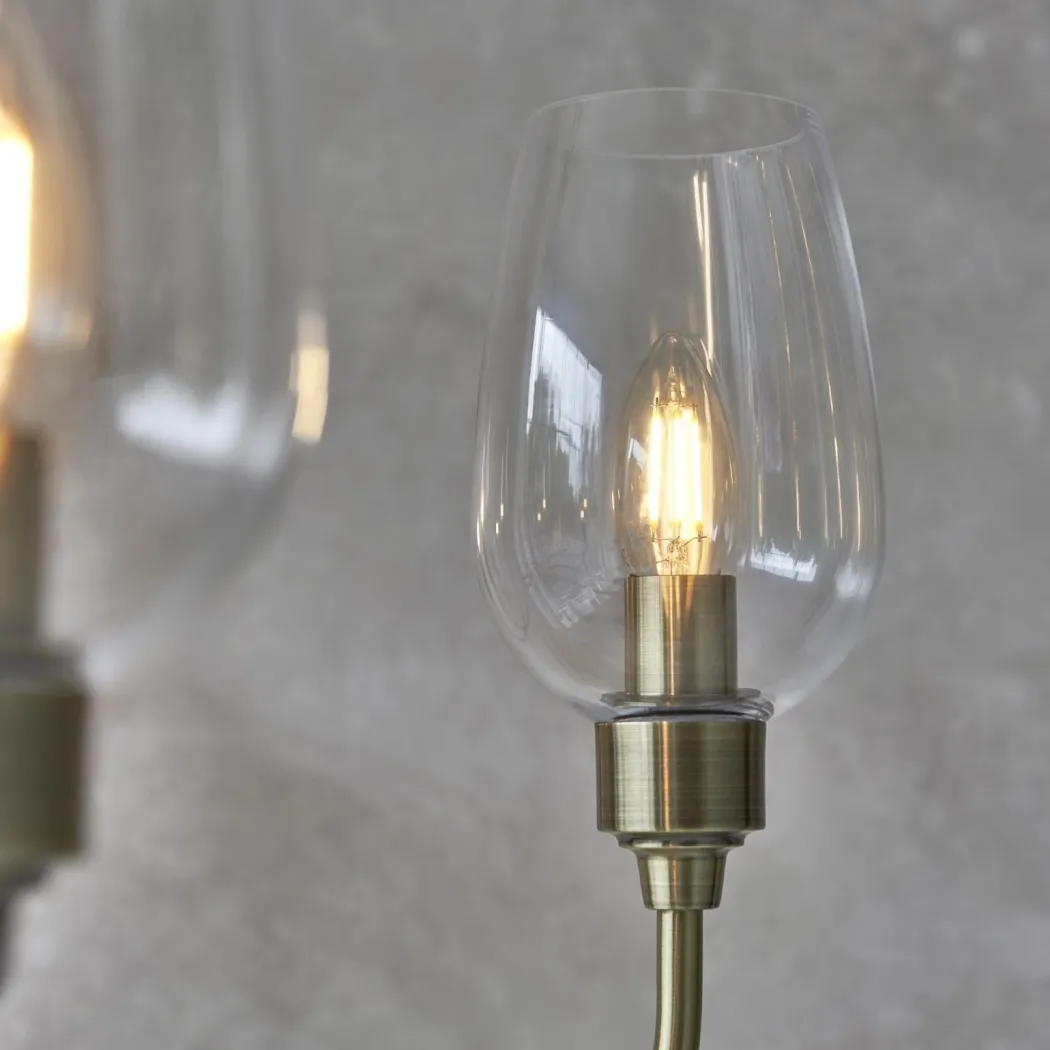 Stourton 6 Light Antique Brass & Glass Pendant Ceiling Light