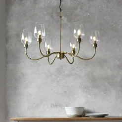 Stourton 6 Light Antique Brass & Glass Pendant Ceiling Light